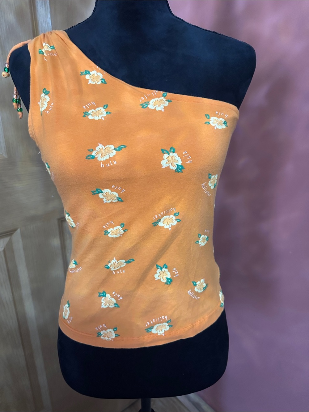 Hollister One-Shoulder Orange Floral Tank